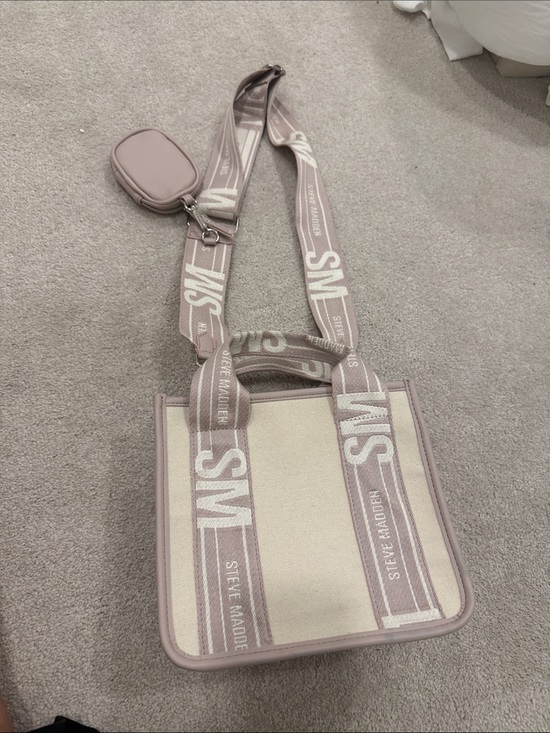 Steve Madden Handbags - Steve Madden Cream Canvas Tote with Dusty Pink Trim